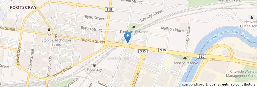 Mapa de ubicacion de Footscray Hotel en Australia, Victoria, City Of Maribyrnong.