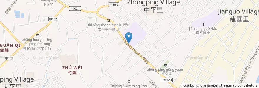Mapa de ubicacion de 中平國中 en Taiwan, Taichung, Distretto Di Taiping.
