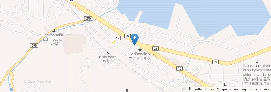 Mapa de ubicacion de 長浜ラーメン (Nagahama Ramen) en ژاپن, 大分県, 大分市.