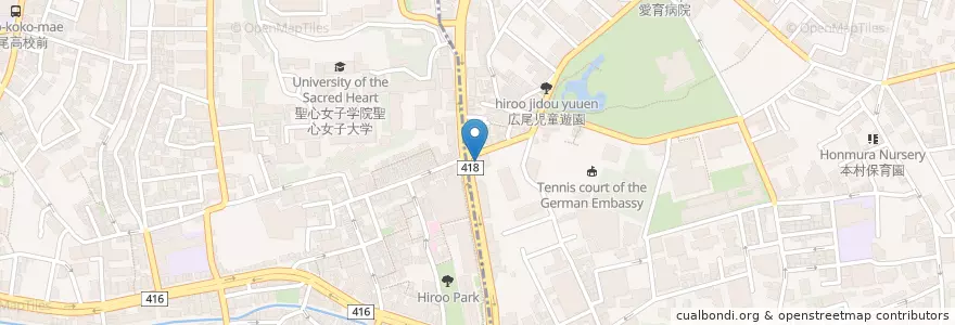 Mapa de ubicacion de 三菱東京JFJ銀行 広尾支店 en Japão, Tóquio, 港区, 広尾.