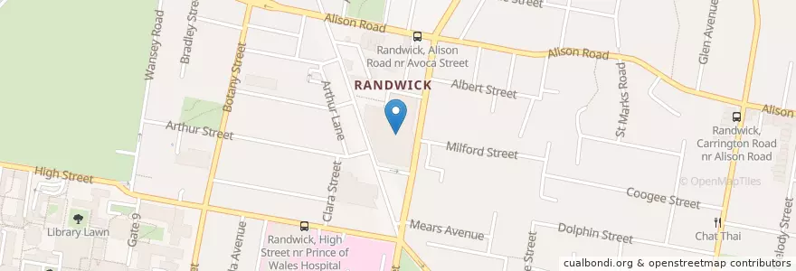 Mapa de ubicacion de The Coffee Club en オーストラリア, ニューサウスウェールズ, Sydney, Randwick City Council.