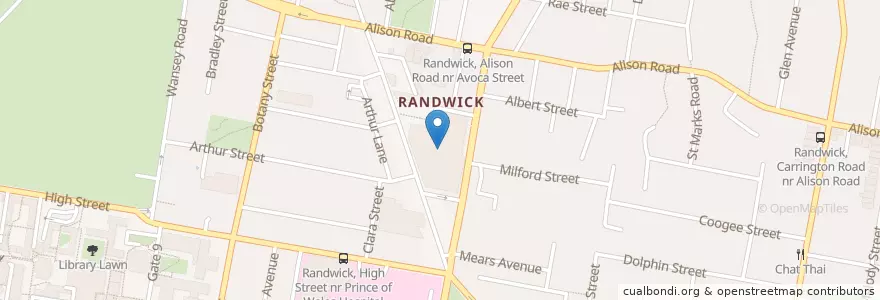 Mapa de ubicacion de Australia Post en Austrália, Nova Gales Do Sul, Sydney, Randwick City Council.