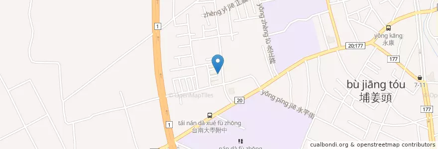 Mapa de ubicacion de 美清麵食店 en 타이완, 타이난 시, 융캉구.