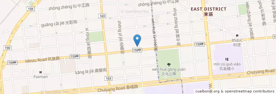 Mapa de ubicacion de 吳記排骨酥 en 台湾, 台湾省, 嘉義市, 嘉義県.