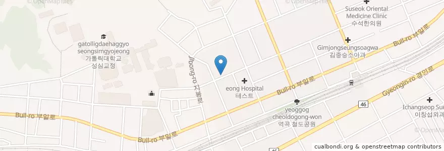 Mapa de ubicacion de 크라이치즈버거 en Coreia Do Sul, Gyeonggi, 부천시.