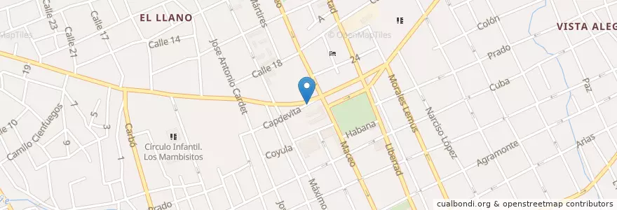 Mapa de ubicacion de Capdevilla ruta 11, A4, A10, 200, 203, 206, 209, 210. en Cuba, Holguín, Holguín.