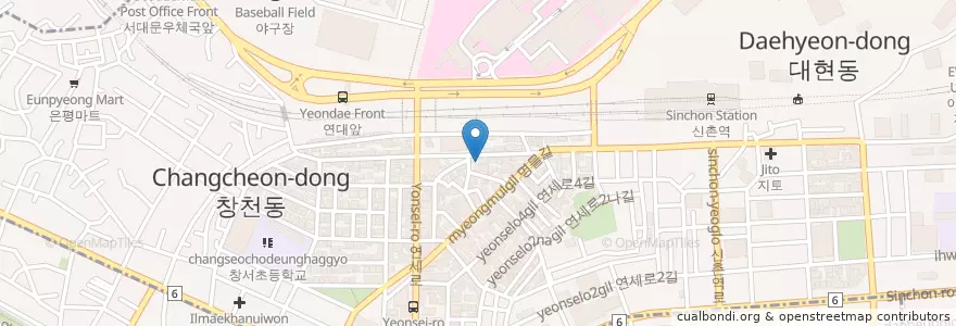 Mapa de ubicacion de Yangchon village Soondae & Jokbal en Güney Kore, Seul, 마포구.