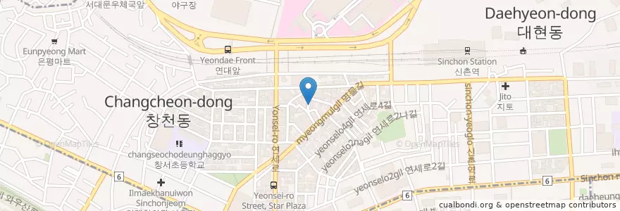 Mapa de ubicacion de 신촌에 온 닭 en Coreia Do Sul, Seul, 마포구.