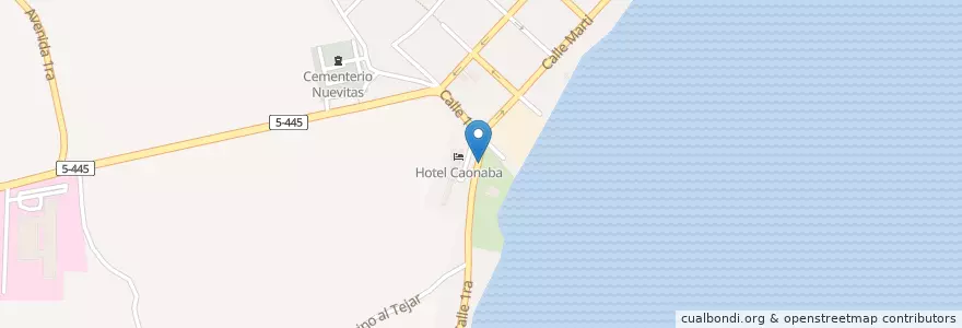 Mapa de ubicacion de Parqueo Hotel Caonaba en キューバ, Camagüey, Nuevitas, Ciudad De Nuevitas, Ciudad De Nuevitas.