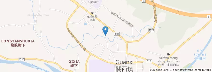 Mapa de ubicacion de 關西鎮學前街福德祠 en Taiwán, Provincia De Taiwán, Condado De Hsinchu, 關西鎮.