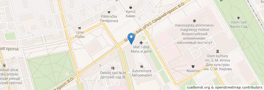 Mapa de ubicacion de Dental Story en Russland, Föderationskreis Nordwest, Oblast Leningrad, Sankt Petersburg, Василеостровский Район, Hafenviertel.