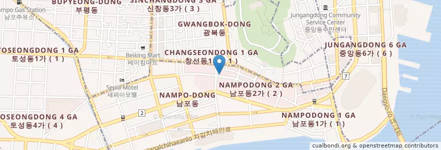 Mapa de ubicacion de 킴스떡볶이 en Güney Kore, Busan, 중구, 남포동.