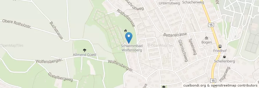 Mapa de ubicacion de Restaurant Schwimmbad Wolfensberg en Zwitserland, Zürich, Bezirk Winterthur, Winterthur.
