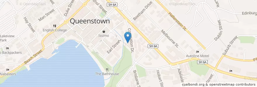 Mapa de ubicacion de Queenstown Resort College en Nuova Zelanda, Otago, Queenstown-Lakes District.