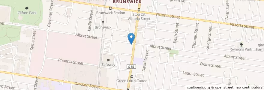 Mapa de ubicacion de Brunswick Pharmacy en Australie, Victoria, City Of Moreland.