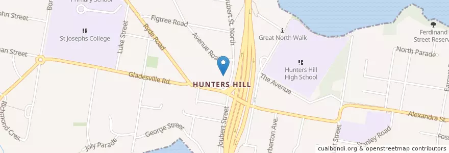 Mapa de ubicacion de The Council of the Municipality of Hunters Hill en Australië, Nieuw-Zuid-Wales, The Council Of The Municipality Of Hunters Hill, Sydney.