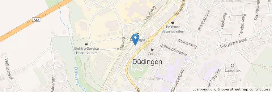 Mapa de ubicacion de Düdingen Bahnhof en Suisse, Fribourg, District De La Singine, Düdingen.