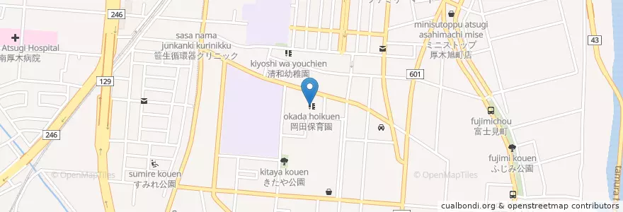 Mapa de ubicacion de 岡田保育園 en Jepun, 神奈川県, 厚木市.