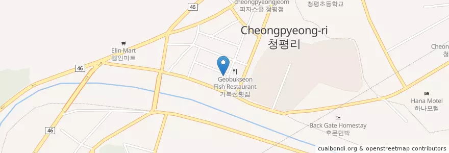 Mapa de ubicacion de 청평호반 닭갈비 en Республика Корея, Кёнгидо, 가평군.