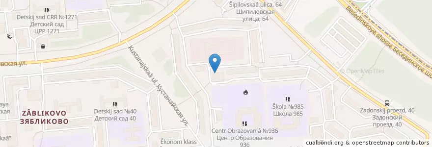 Mapa de ubicacion de Детская библиотека 153 en Russia, Distretto Federale Centrale, Москва, Южный Административный Округ, Район Зябликово.