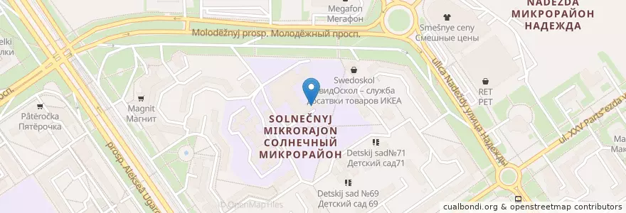 Mapa de ubicacion de СОФ БГУ en Rusia, Distrito Federal Central, Óblast De Bélgorod, Старооскольский Городской Округ.