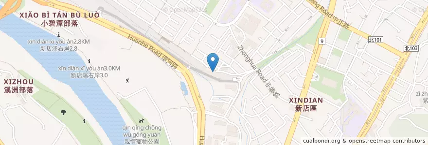 Mapa de ubicacion de 美河市住宅地下室停車場 en Taiwan, 新北市, 新店區.