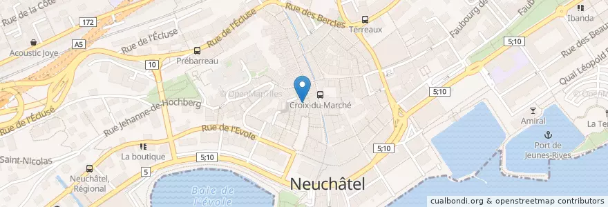 Mapa de ubicacion de Café du Cerf en Schweiz, Neuenburg, Neuenburgersee (Ne), Neuenburg.