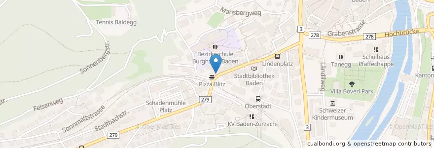 Mapa de ubicacion de Cheungs Take-Away en Switzerland, Aargau, Bezirk Baden, Baden.
