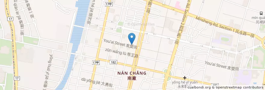 Mapa de ubicacion de 小資咖啡 en Taiwán, 臺南市, 中西區.