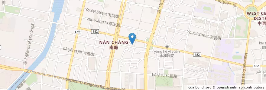 Mapa de ubicacion de 三元藥行 en Taiwan, 臺南市, 中西區.