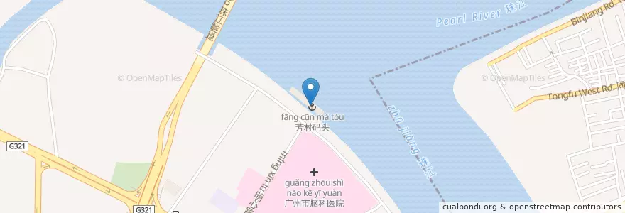 Mapa de ubicacion de 芳村码头 en 中国, 广东省, 广州市, 荔湾区, 花地街道.