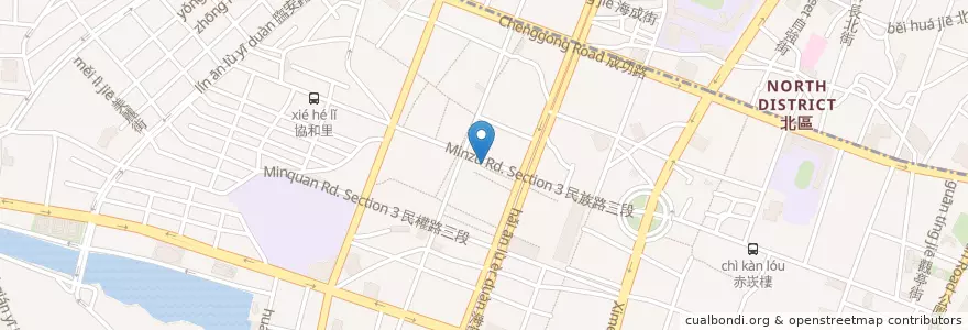 Mapa de ubicacion de 鬍鬚忠牛肉湯 en 台湾, 台南市, 中西区.