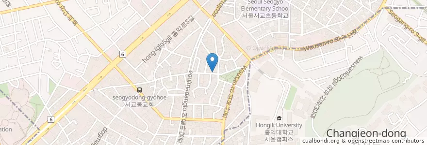 Mapa de ubicacion de 아우라 클럽 en Südkorea, Seoul, 마포구, 서교동.