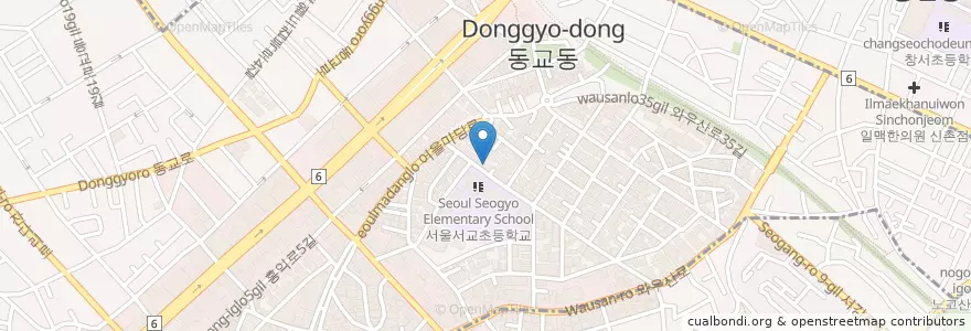 Mapa de ubicacion de 아우라 클럽 en Республика Корея, Сеул, 마포구, 서교동.