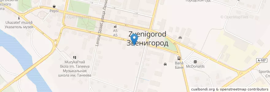 Mapa de ubicacion de Звенигород en روسيا, Центральный Федеральный Округ, محافظة موسكو, Одинцовский Городской Округ.