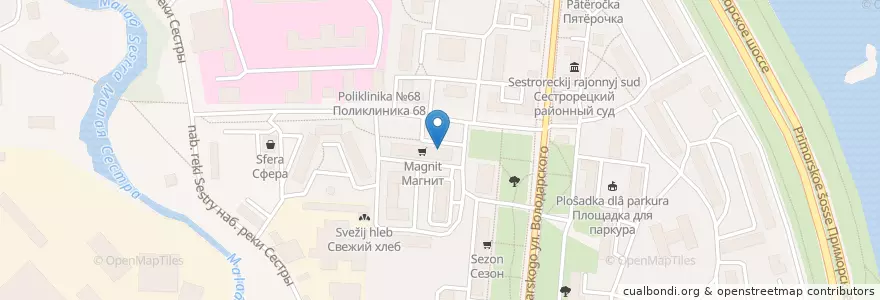 Mapa de ubicacion de Столички en Russie, District Fédéral Du Nord-Ouest, Oblast De Léningrad, Saint-Pétersbourg, Курортный Район, Сестрорецк.