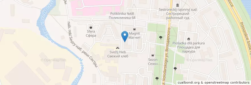 Mapa de ubicacion de МИФНС России № 12 по Санкт-Петербургу en Russland, Föderationskreis Nordwest, Oblast Leningrad, Sankt Petersburg, Rajon Kurort, Sestrorezk.