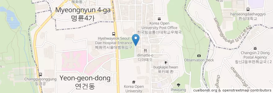 Mapa de ubicacion de 제프리카벤디쉬카페 en 韩国/南韓, 首尔, 鍾路區, 이화동.