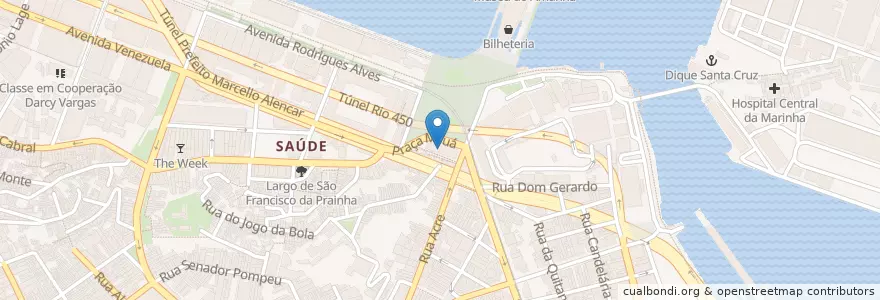 Mapa de ubicacion de Praça Mauá en 브라질, 남동지방, 리우데자네이루, Região Geográfica Imediata Do Rio De Janeiro, Região Geográfica Intermediária Do Rio De Janeiro.