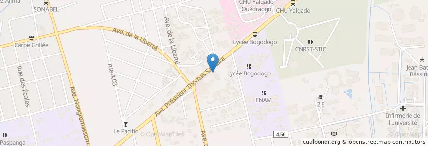 Mapa de ubicacion de Chez Simon en Буркина-Фасо, Центральная Область, Кадиого, Уагадугу.