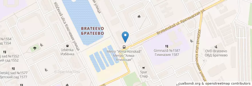 Mapa de ubicacion de Кирпич en Rusia, Distrito Federal Central, Москва, Южный Административный Округ, Район Братеево.
