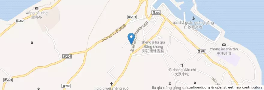 Mapa de ubicacion de 通發美食餐廳 en Taiwan, Taiwan Province, Pingtung County, Xiaoliuqiu.
