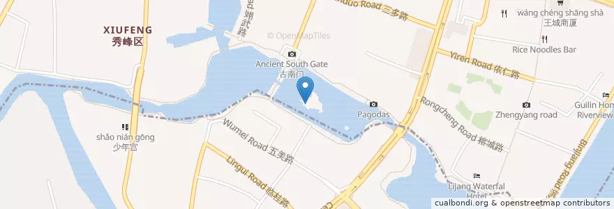 Mapa de ubicacion de 湖心亭 en 中国, 广西壮族自治区, 桂林市, 秀峰区.