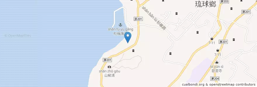 Mapa de ubicacion de 快樂小魚潛水中心 en Taiwán, Provincia De Taiwán, Condado De Pingtung, 琉球鄉.