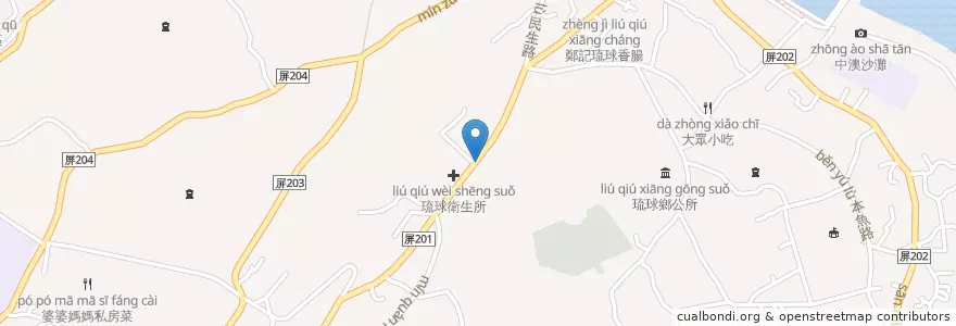 Mapa de ubicacion de 達欣餐廳 en Taiwan, Taiwan Province, Pingtung County, Xiaoliuqiu.