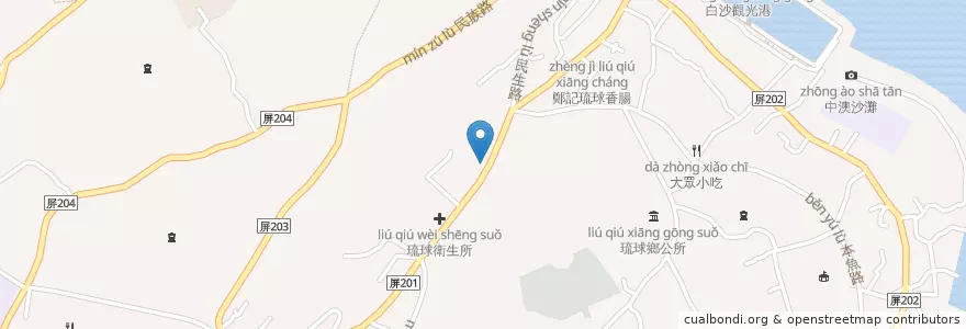 Mapa de ubicacion de 美美藥局 en Taiwán, Provincia De Taiwán, Condado De Pingtung, 琉球鄉.