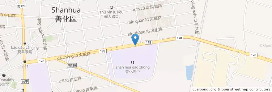 Mapa de ubicacion de 善化高中站 en 臺灣, 臺南市, 善化區.