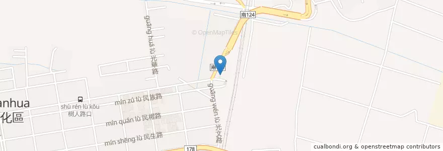 Mapa de ubicacion de Shanhua Train Station en Taiwan, Tainan, Shanhua District.