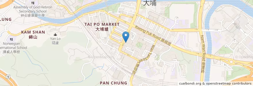 Mapa de ubicacion de 金安美蔼木 en China, Hong Kong, Cantão, Novos Territórios, 大埔區 Tai Po District.