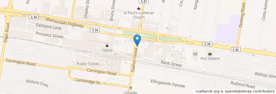 Mapa de ubicacion de Petaling Street en Australien, Victoria, City Of Whitehorse.
